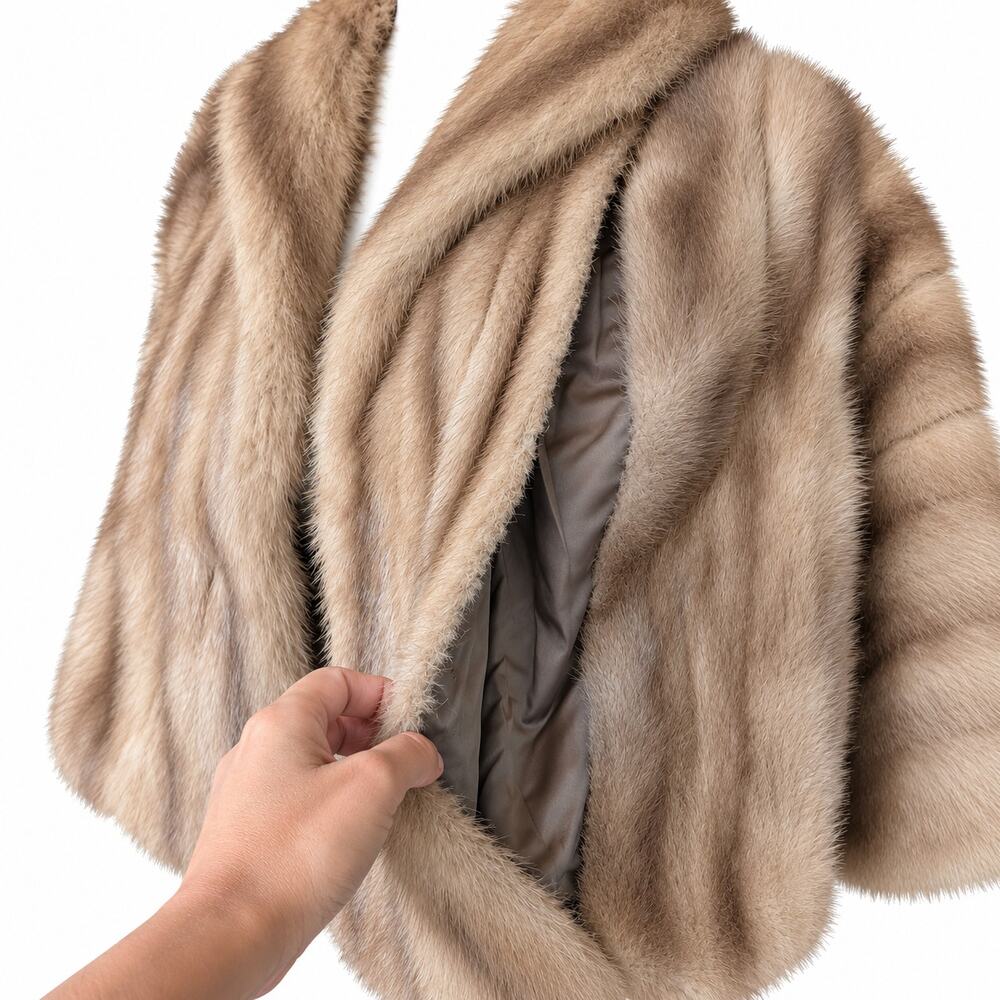 Vintage I. Magnin Genuine Mink Fur Capelet Jacket Cool Beige - Picture 5 of 12